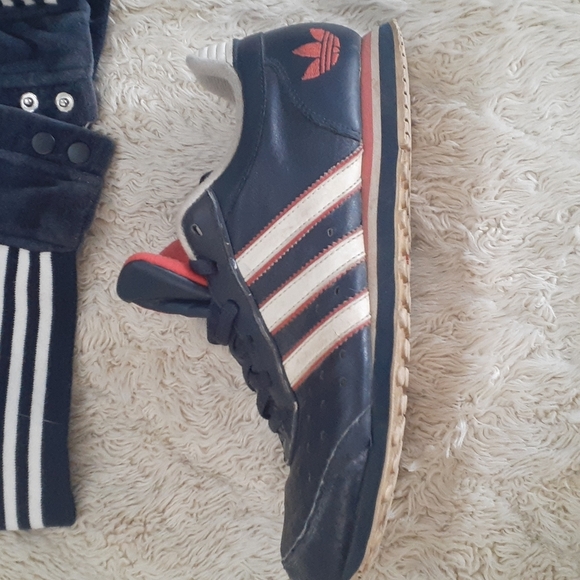 Adidas Rare Blokecore Vintage Y2K 70s  Velour Short Sleeve Jacket Leather Sneaks - Picture 5 of 12